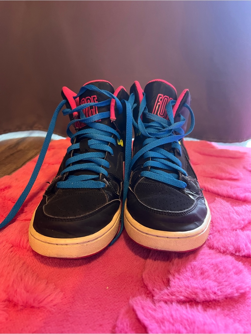 Nike Black High-Top Sneakers with Blue Laces and Pink Trim